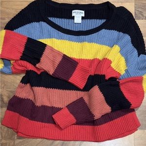 Arizona Striped Colorful Rainbow Pullover Sweater Size XL‎